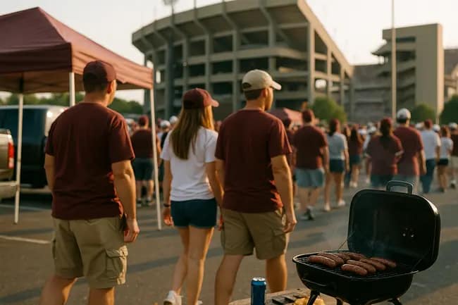 Fans walking toward a neutral-site stadium for a Texas high school playoff game