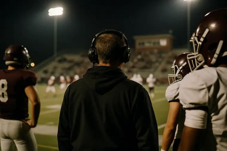 Fans walk from a parking area toward a high school football stadium