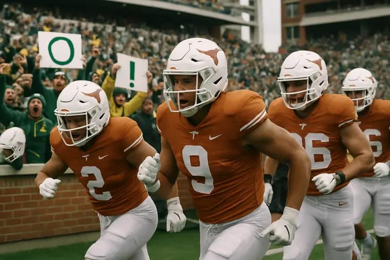 A visiting college football team enters a stadium before a road game