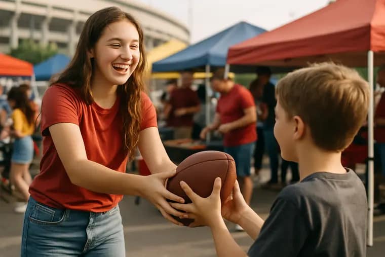 Families entering a Texas high school football stadium at dusk