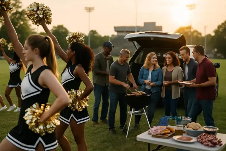 Parents and students gathering near a concession line at a football game