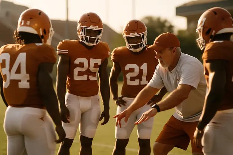 Texas high school running back works through a drill at practice