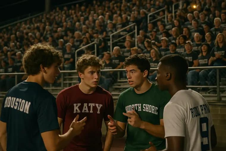 Fans filling a Houston-area high school stadium before a night game