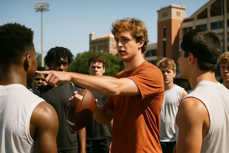 Texas players work through passing drills during football practice