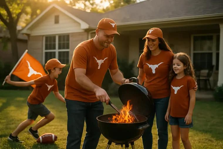 Crowd gathering for live music before a Texas football game in Austin